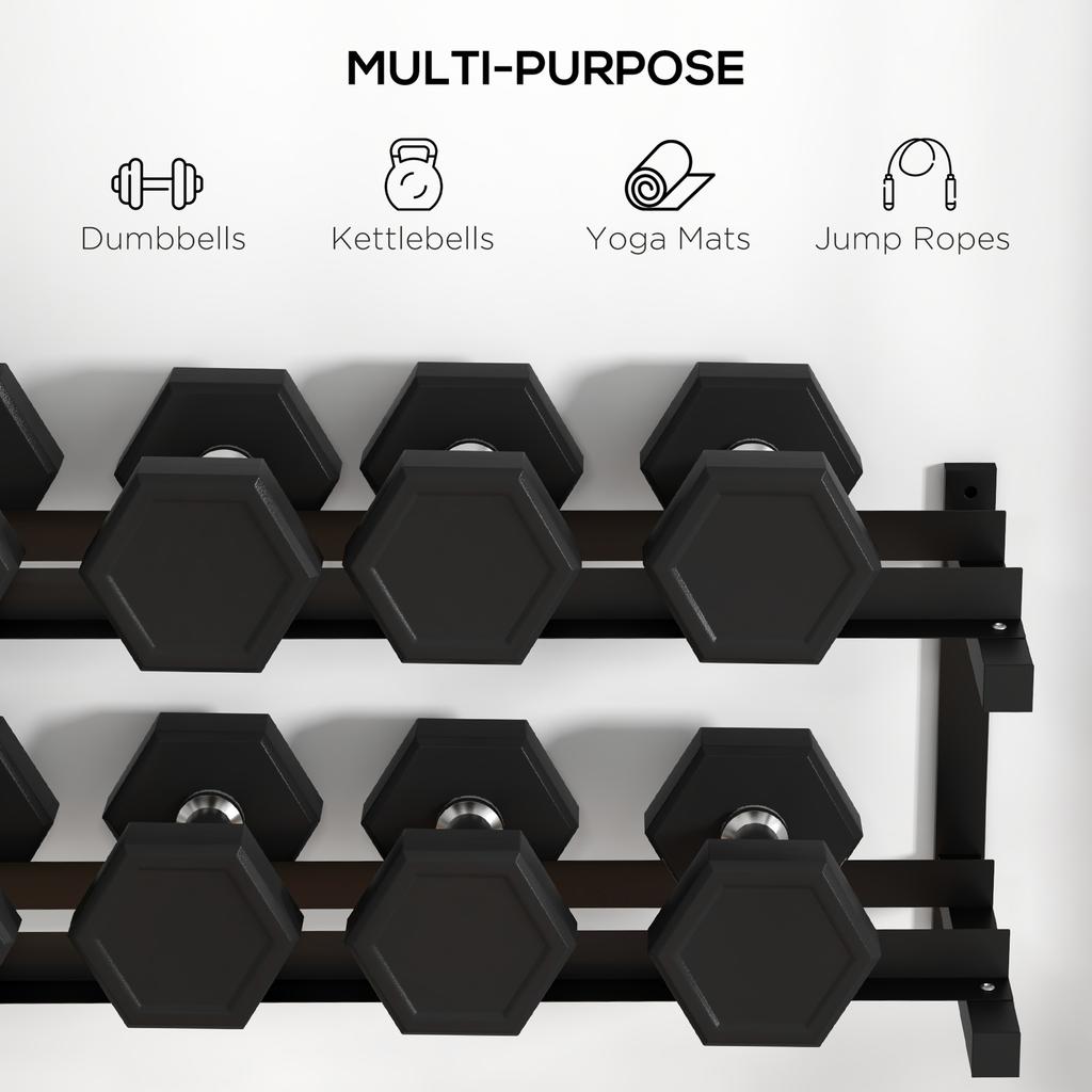 Wall Mounted Dumbbell Rack 2 Tier Weight Stand Space Saving And Multi Functional Steel Organiser For Home Gym Black