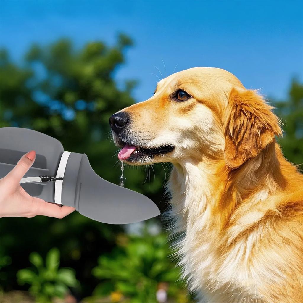 2 In 1 Silicone Dog Water Bottle, Foldable Leakproof Bpa Free Portable Pet Bottle With Carabiner For Hiking Car Travel Training 800ml