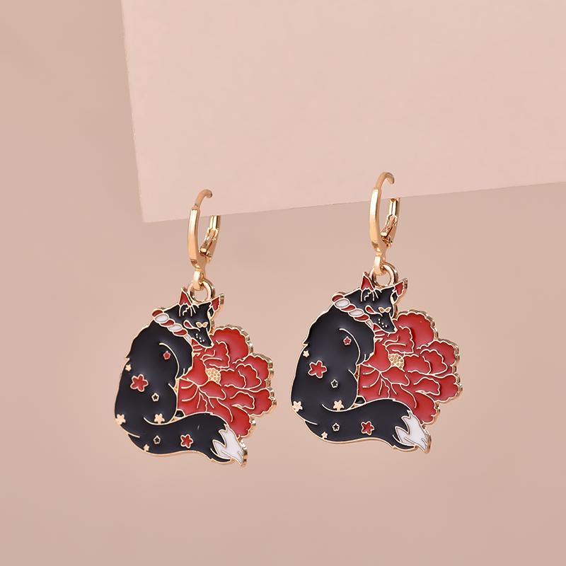 Colorful Aesthetic Animal Cat Rabbit Koi Dragon Earrings For Women Girls Enameled Delicate Gold Color Hoop Earrings Zircon Gift