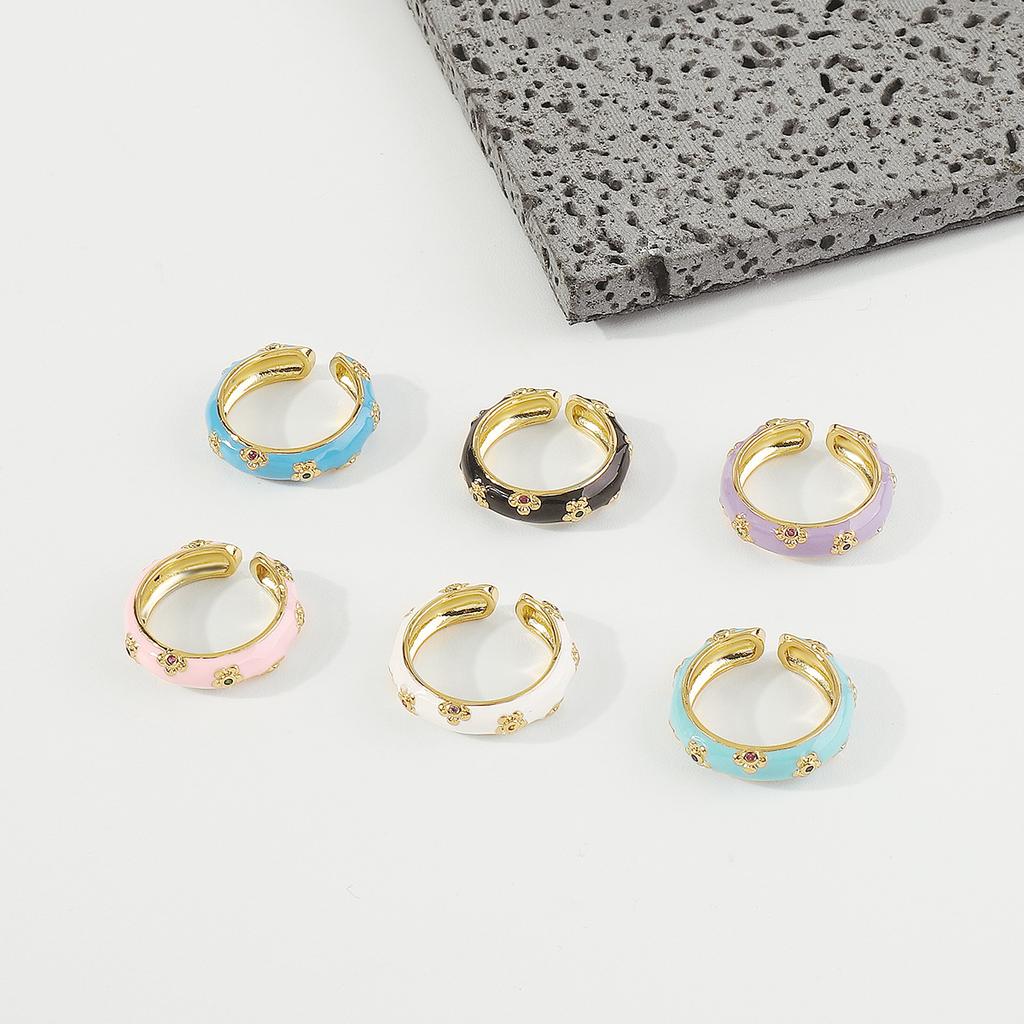 Модное и милое открытое кольцо с цветочным медным покрытием для женщин