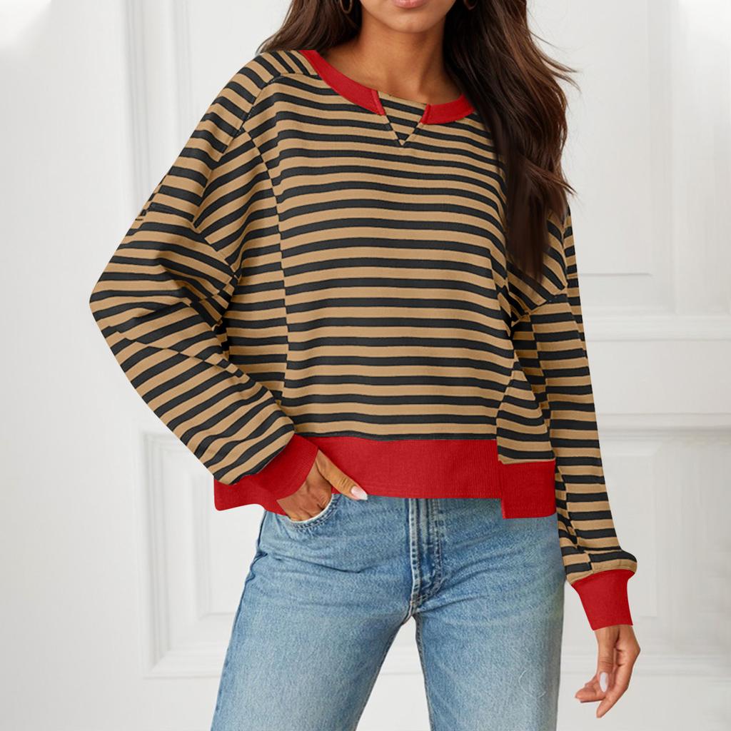 Женская толстовка с цветными блоками, повседневная удобная свободная легкая женская толстовка с длинным рукавом и круглым вырезом