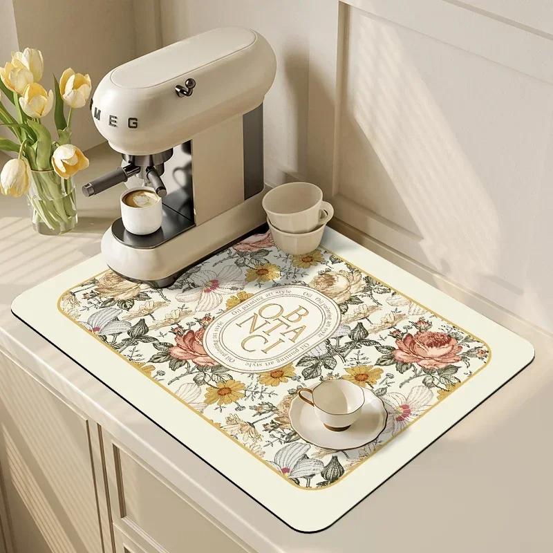 Black Marbling Super Absorbent Tableware Dish Drying Mat Kitchen Bottle Anti-slip Rug Luxury Kettle Dinnerware Bar Counte