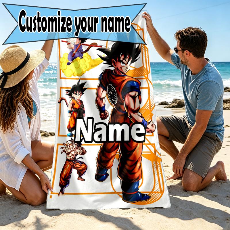 Custom Name Personalized Anime Print Beach Towel, for Trip Camping Beach Party Home Decor, Birthday Gift for Family & Friends