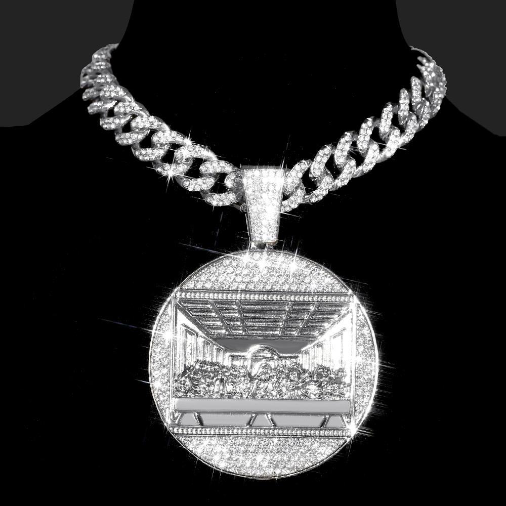 Hip Hop Last Supper Pendant Necklace With 13mm Iced Out Cuban Chain Necklaces Fashion Hiphop Men Charm 4mm Tennis Chain Jewelry