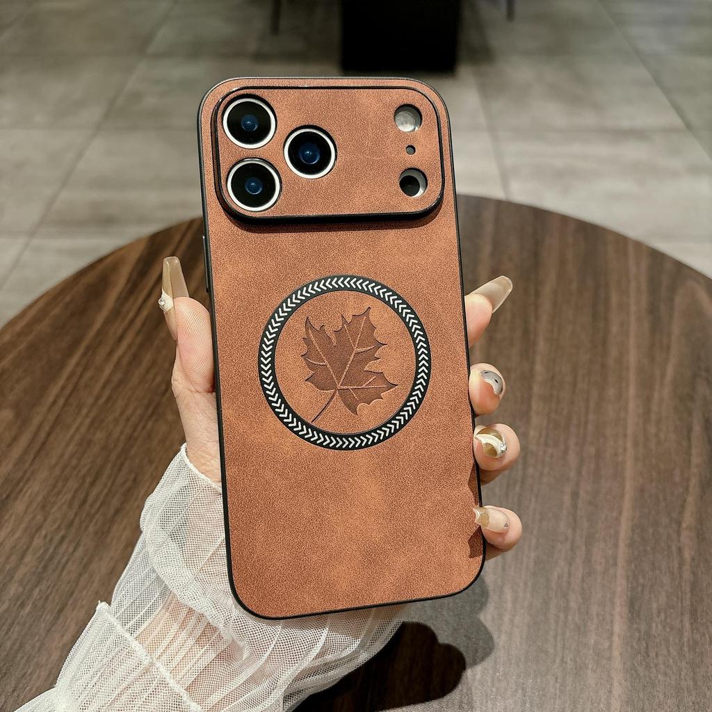 Роскошный замшевый магнитный чехол с кленовым листом для Apple 17 Pro Max