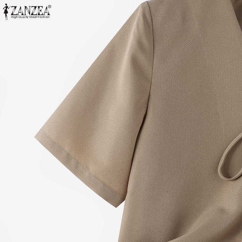 ZANZEA Женская повседневная блузка-кардиган с V-образным вырезом и коротким рукавом на шнуровке