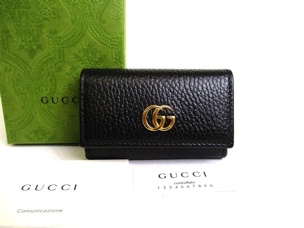 Оригинальный GUCCI Double G GG Черная Кожа Золото H/W 6 Фото Брелок #b092 Открытая коробка