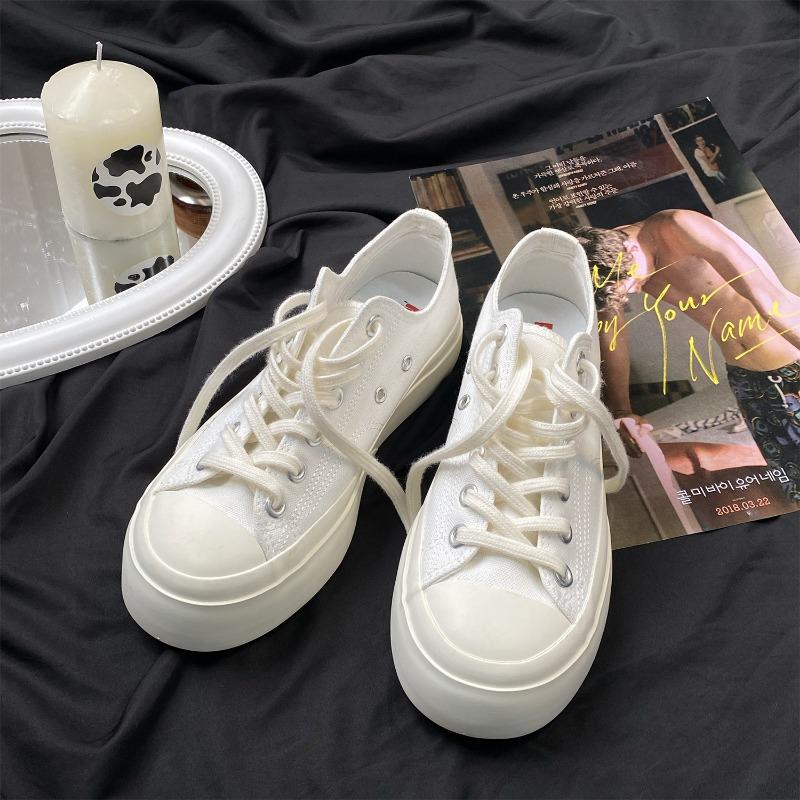 Холщовые туфли женские на платформе, увеличивающие рост, Hanhan, туфли с большой головой, ретро, студенческие, маленькие белые туфли 508