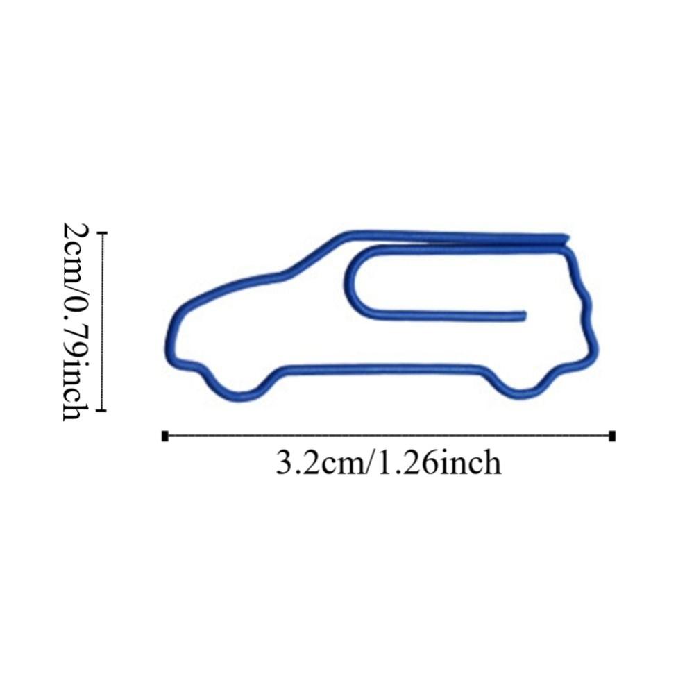 100 Pcs Car Shape Shaped Paper Clips Portable Plastic-coated Metal Small Paper Clips Blue Mini Size Cute Paper Clips
