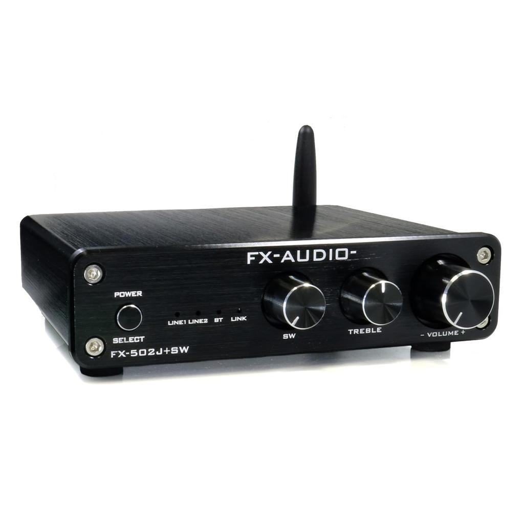 FX-AUDIO- FX-502J+SW [Black] Integrated Amplifier with Bluetooth Wireless Connection, 2.1ch Output, and Subwoofer Support