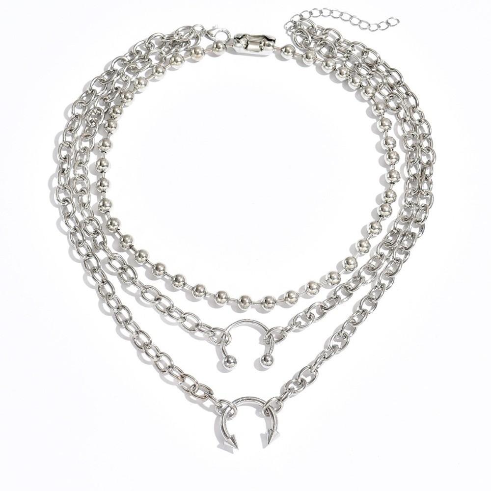 Punk Style Chunky Chain Choker Geometric Spiked Hooves Necklace Nose Clip Pendant Necklace Gifts