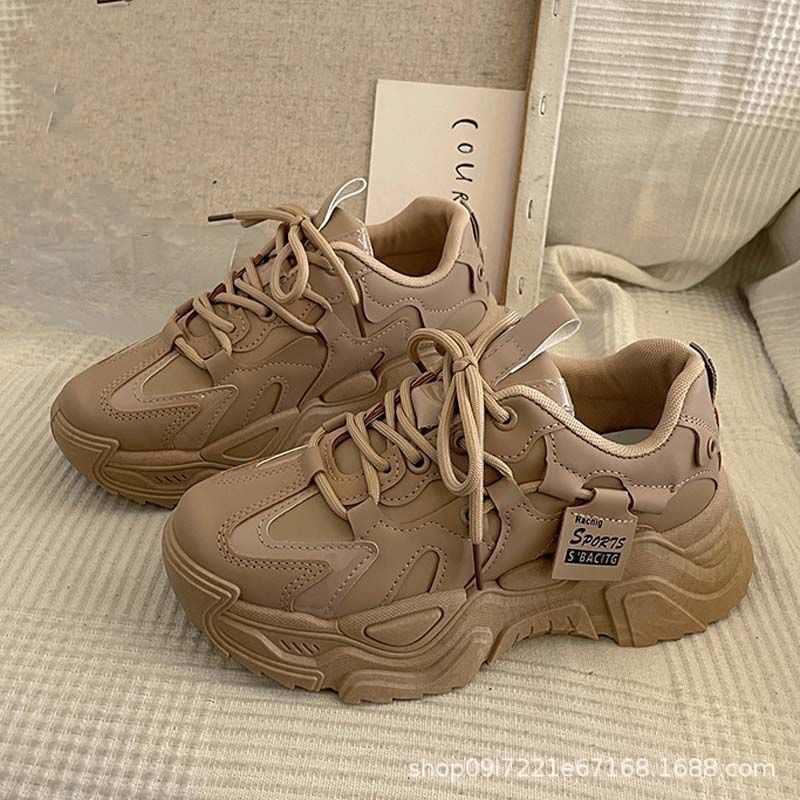 High-quality Women's Shoes Spring and Autumn New Super Popular Dad Shoes Thick Sole Heightening Soft Leather Versatile Single Shoes