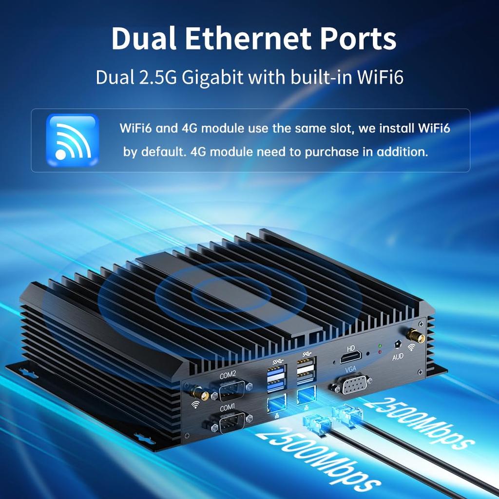 Mavsloly Mini Fanless Industrial Computer with Core 8G RAM 256G Dual NIC Support 4G Windows 11 Pro PC, i7-8550U, SSD, 2.5G LAN, 6COM RS232,