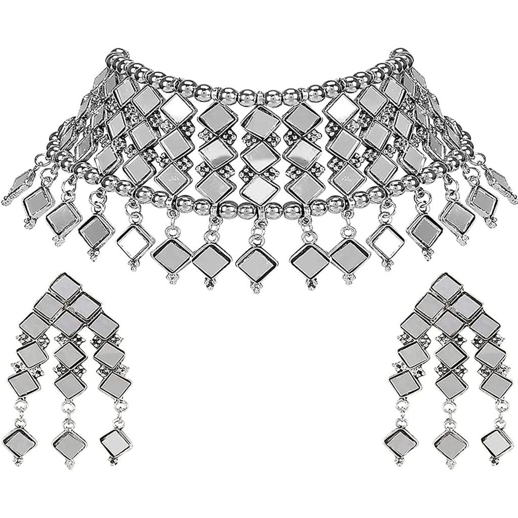Shining Diva Fashion Последний стильный традиционный набор украшений из окисленного серебра для женщин