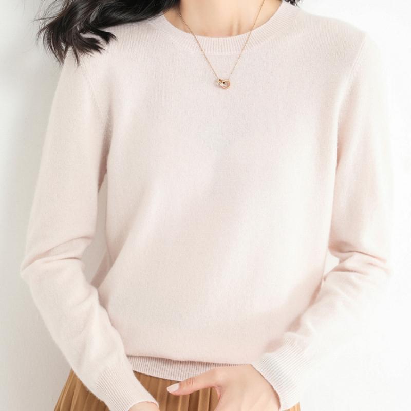 IHUASU Женский осенне-зимний свитер-пуловер, тонкий однотонный трикотажный свитер с длинным рукавом и круглым вырезом, короткий абзац