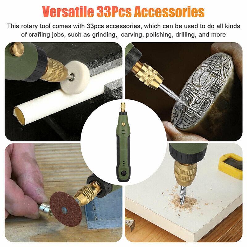 Mini Engraver Electric Cordless Mini Drill Grinder USB Charging Engraving Pen Kit with 33 Accessories