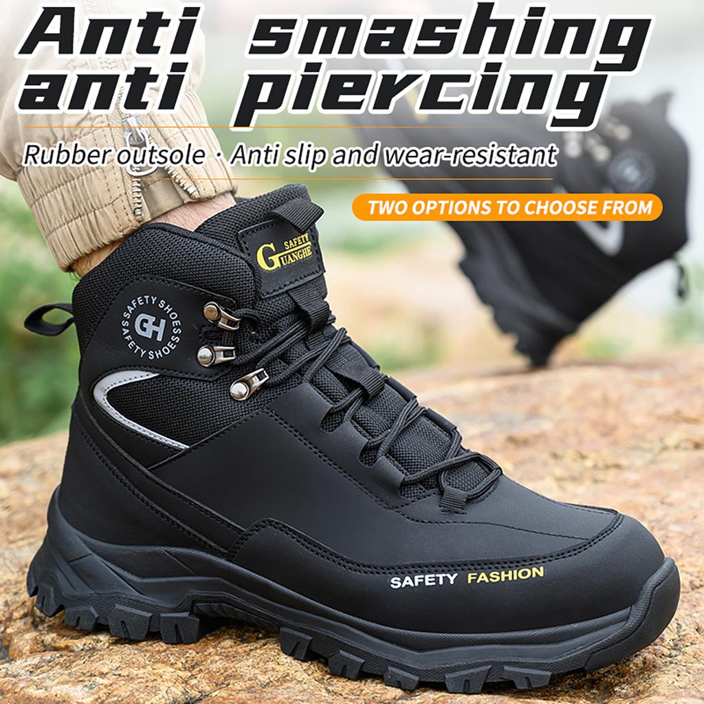 Mens Safety Shoes With Steel Toe Waterproof Boots Puncture Proof Anti-smash Mens Outdoor Work Sneakers Construction Work Shoes