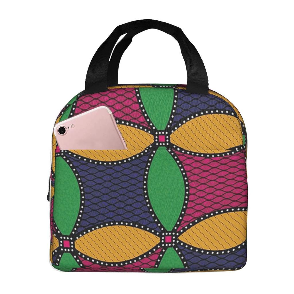 Ankara Dutch Wax African Pattern Insulated Lunch Bag for Women Children Portable Food Boxes Thermal Lunch Box Tote
