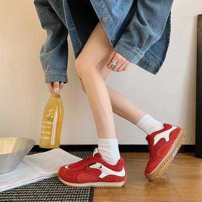 Корейская версия 2025 новые ретро беговые немецкие тренировочные туфли женские панда черный сетчатый дышащий повседневный модный спортивная обувь