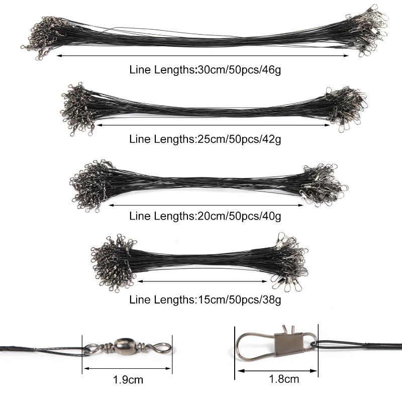 Набор из 20 стальных поводков для рыбалки - Защищенные от порезов вертлюжки-коннекторы со свинцовым сердечником (20-30см) для Морской/Бассовой Рыбалки