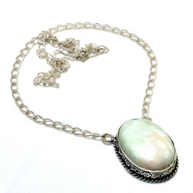 Orange Seraphinite Gemstone 925 Silver Plated Handmade Jewelry Necklace 18"