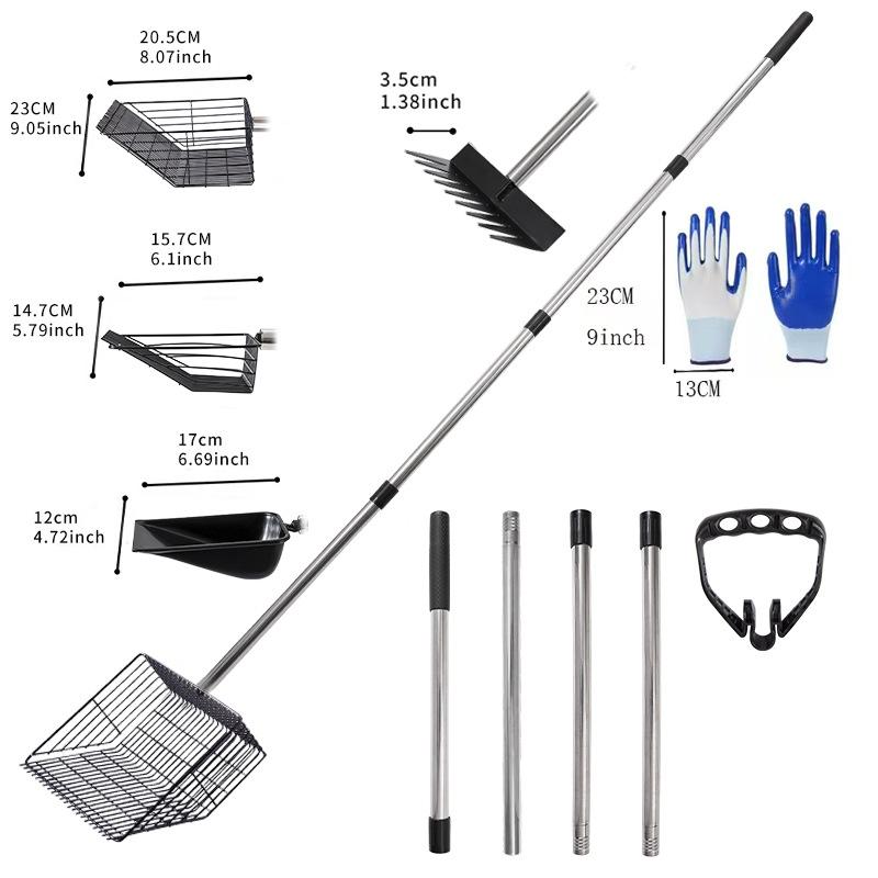 Многофункциональный совок для навоза из нержавеющей стали, регулируемый совок для уборки фекалий длиной 169 см с эргономичной рукояткой
