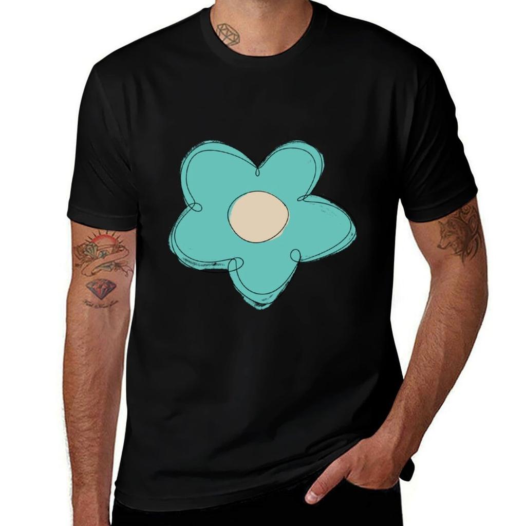 A Single Cyan Flower Tshirt Plus Size Street Style Tee