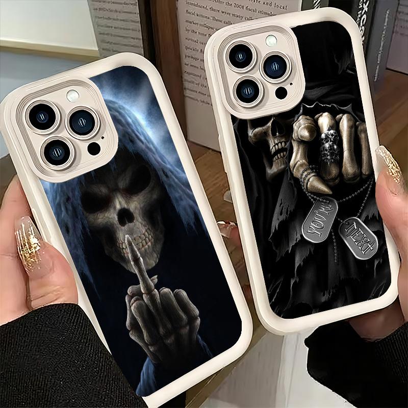Чехол для телефона iPhone 17 Air 16E 15 16 Pro Max Жнец Скелет Смешной Стиль Обложка 14 Plus 13 12 Mini Мягкий Силиконовый Веселый