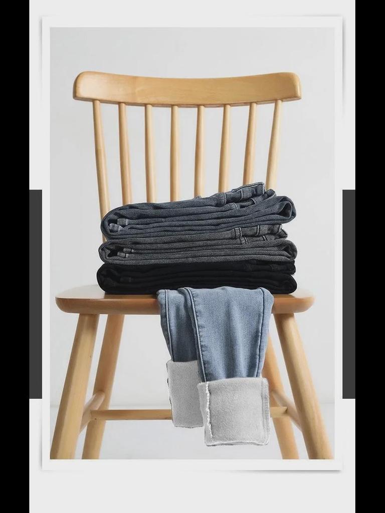 Женские плюшевые узкие джинсы с высокой талией — узкие, теплые и универсальные эластичные брюки-карандаш