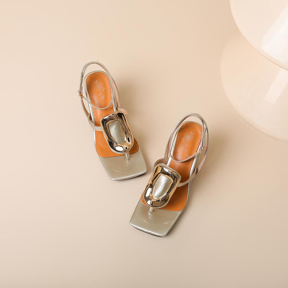 Black Gold Women Slingback Sandals High Thin Heel Small Big Size 32 48