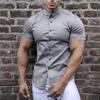 Youth Men Solid Color Business Shirt Casual Ordinary Lapel Short Sleeve Tops