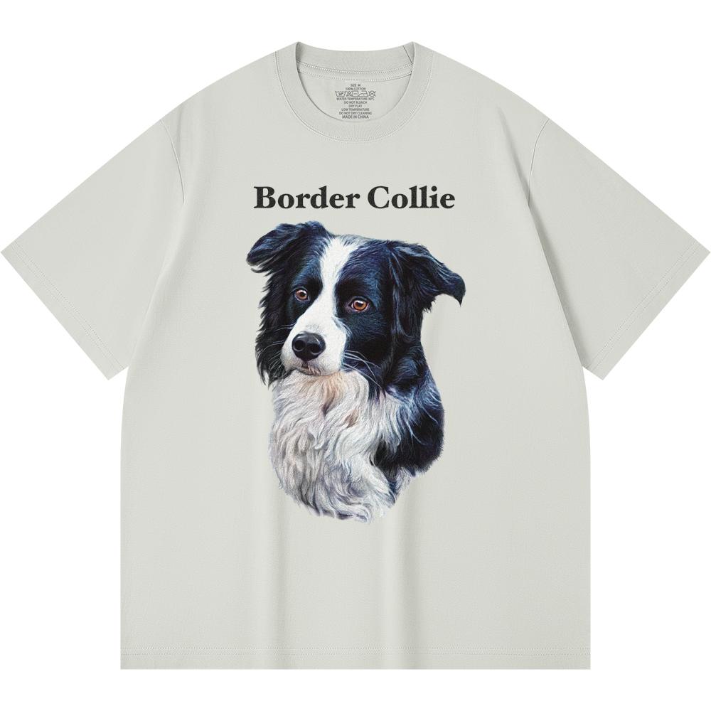 230GSM 100% Cotton T-Shirt Border Collie Print Tees Funny Harajuku Style Combed Cotton Tshirt