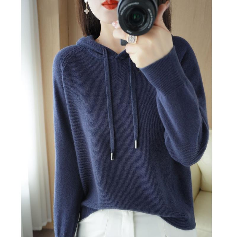 INDFS Женская мода повседневная осень-зима однотонный принт длинный рукав с капюшоном свитера