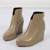 2024 Autumn Early Winter Shoes Women Ankle Boots Platform Modern Ladies Wedge Heels 10cm Pure Black White Plus Size 42