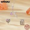 WOSTU 925 Sterling Silver Retro Butterfly Stopper Buckle Square Bible Beads Pink Faith Charms Fit Original Bracelet DIY Gifts