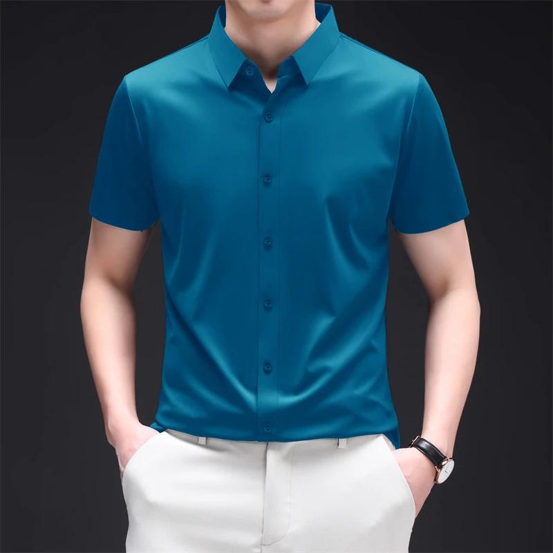 Новая мужская рубашка business casual с коротким рукавом, однотонная, устойчивая к складкам, не мнется, удобная, для любого сезона, универсальный топ