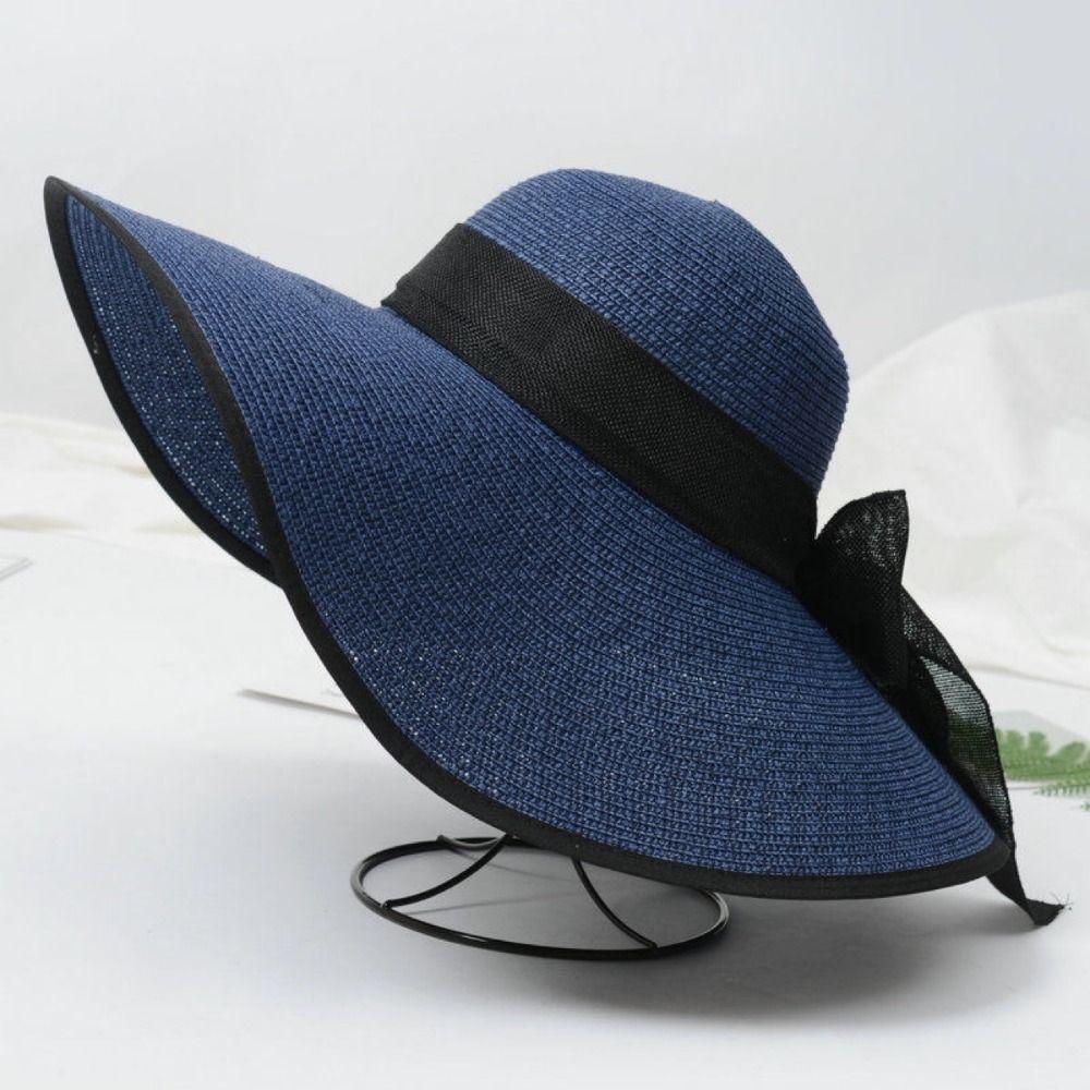 Foldable Sun Cap Bow Ribbon Beach Hat Casual Visors Cap  Outdoors