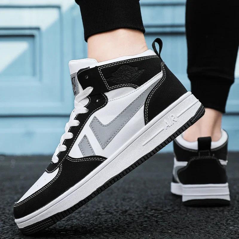 Мужская обувь 2025 Весна Повседневная спортивная обувь Модная универсальная Баскетбольная обувь Высокие кеды