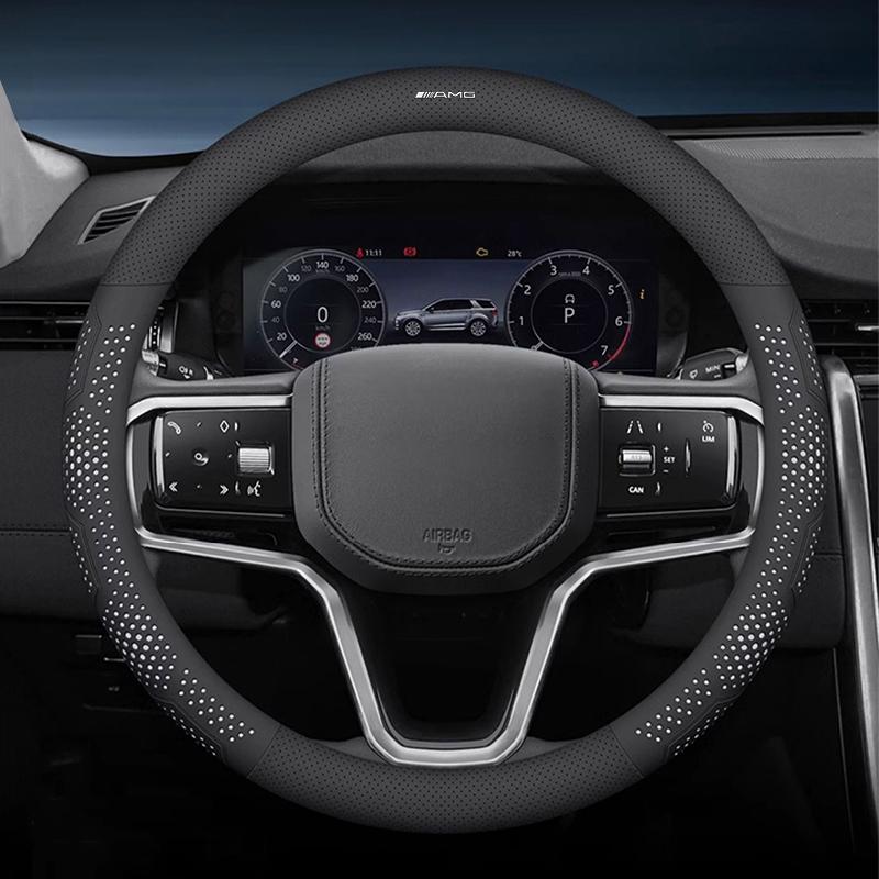 OZQU2 Car Leather Steering Wheel Cover Anti-slip Accessories For Mercedes Benz AMG W203 W205 W206 W140 W169 GLK GLC W176 W124 W126 GLE