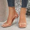 Size 35-42 transparent high-heeled sandals 2025 summer new sexy square head word with thick-heeled sandals women