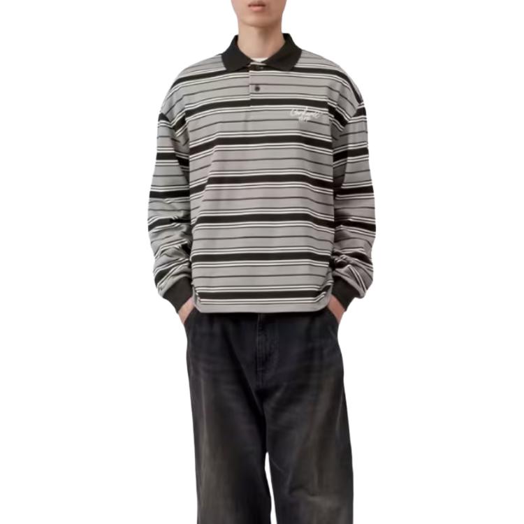 Carhartt WIP SS26 Длинный рукав Девитт Регбийка Повседневная с длинным рукавом Свободный крой Вышитая в полоску Регбийный топ Унисекс топы I037117-3V0-XX