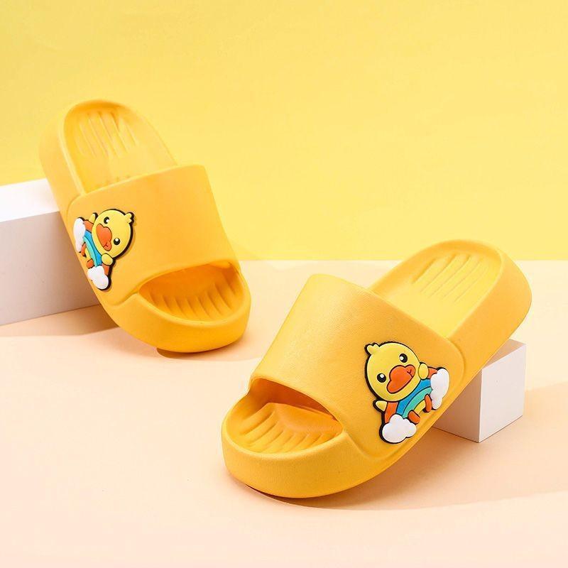 Очаровательные желтые тапочки-шлепанцы из ЭВА с уточкой для детей, удобная и нескользящая домашняя обувь для ванной