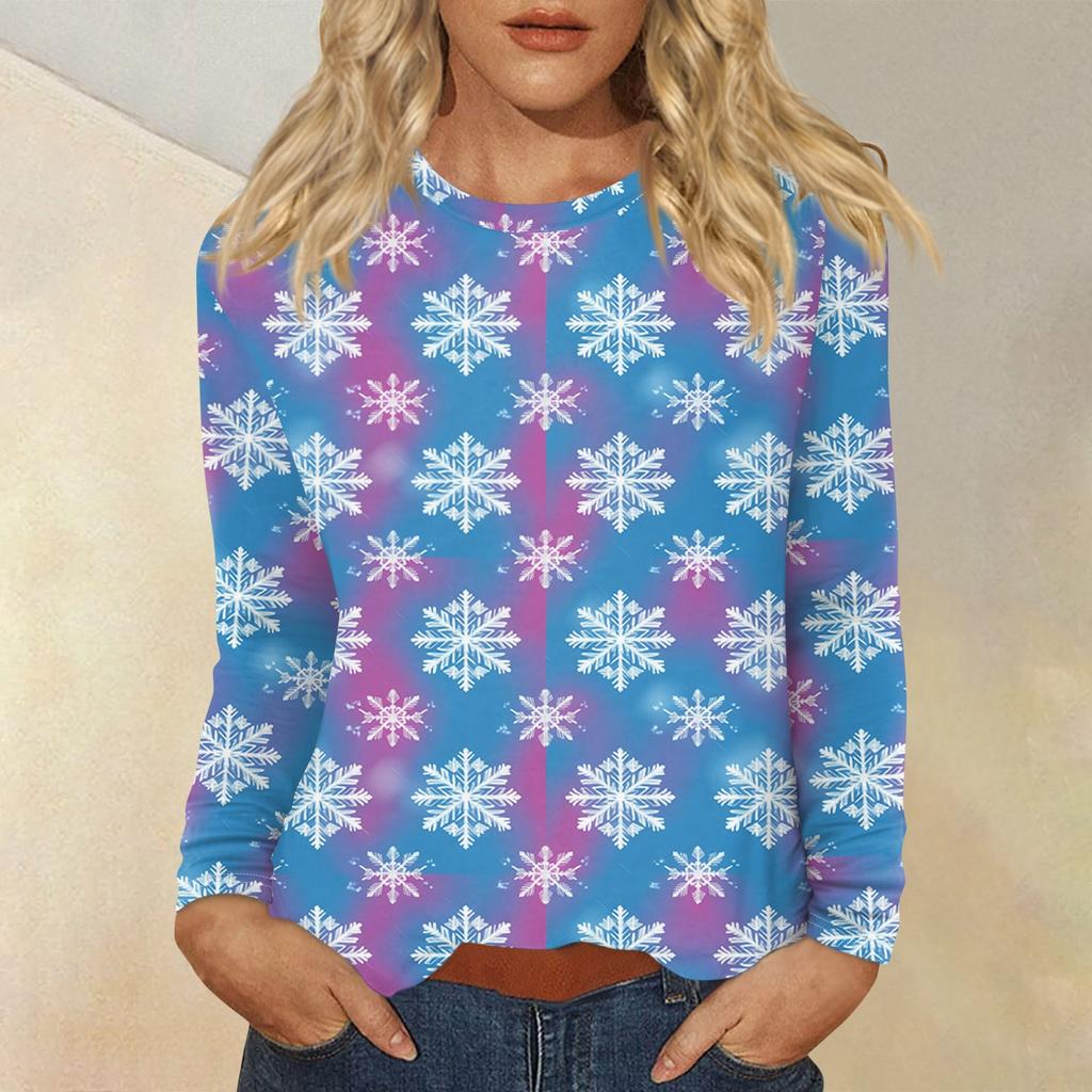 Рубашки с длинным рукавом для женщин, милые футболки с принтом на Рождество, блузки, повседневные топы больших размеров, пуловеры