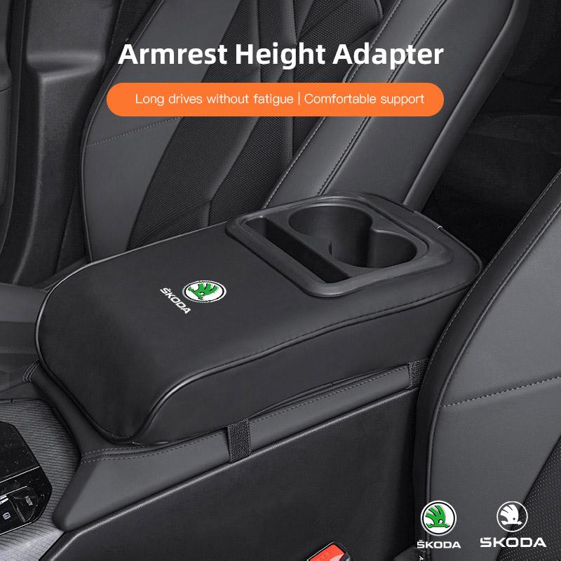 BTSN5 Car Armrest Box Cushion Leather Soft Pad With Cup Holder For Skoda Kylaq Elroq Octavia Enyaq Kamiq Scala Rapid Superb Karoq Yeti