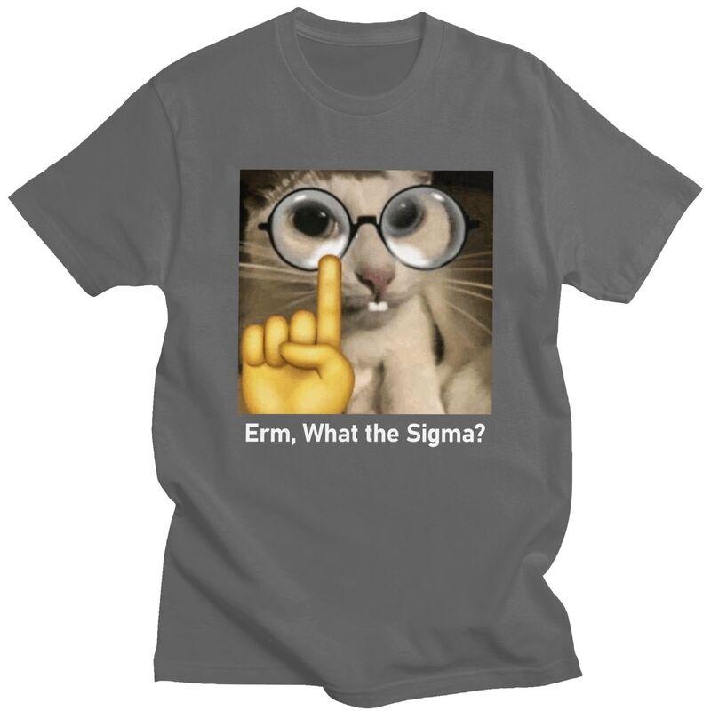 Мужские футболки с мемом "What The Sigma Cat" на заказ, с коротким рукавом, хлопковые, для отдыха, с юмором, саркастической цитатой, одежда