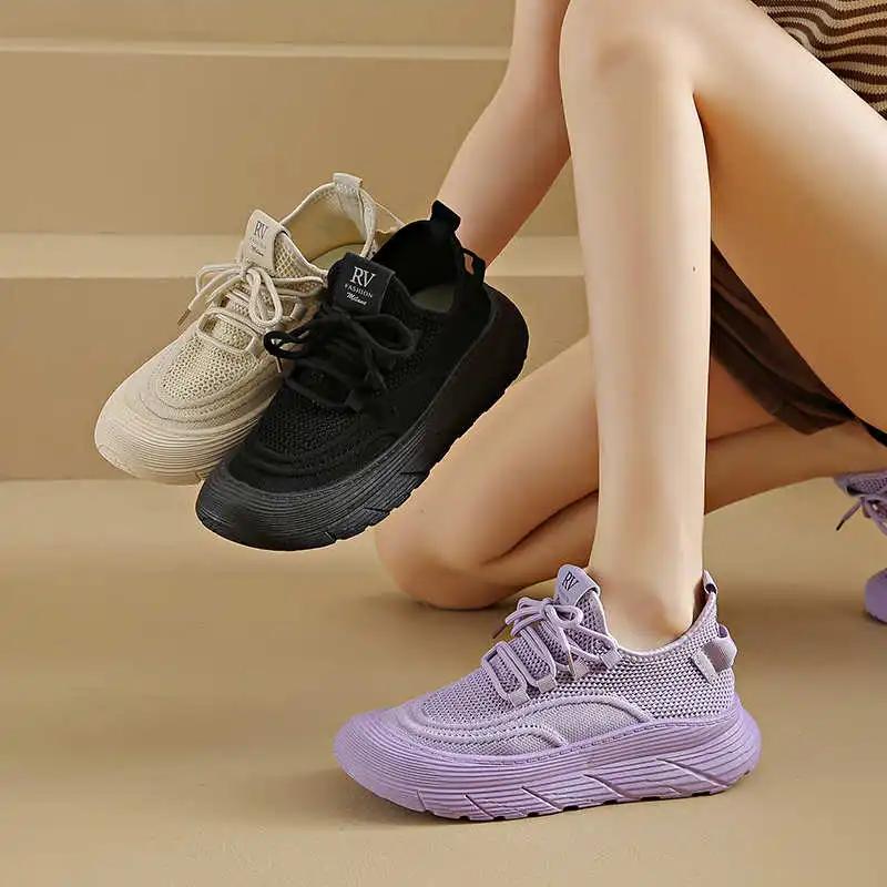 Fashion Chunky Height Increasing Women Shoes Retro Flats Sneakers 44 Size New Products Sports Clearance Womenshoes Teni Best