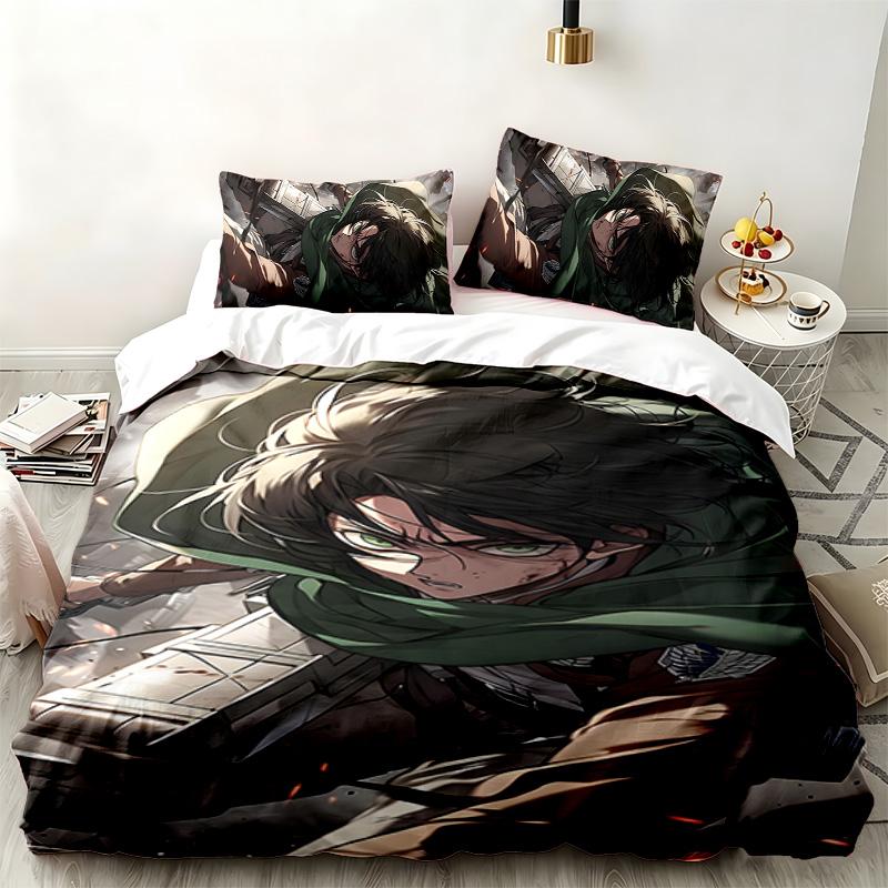 Attack on Titan 3pc set Perfect for bedroom use Comfortable bedding set includes a duvet cover and two pillowcases Ideal birthday or Christmas gift