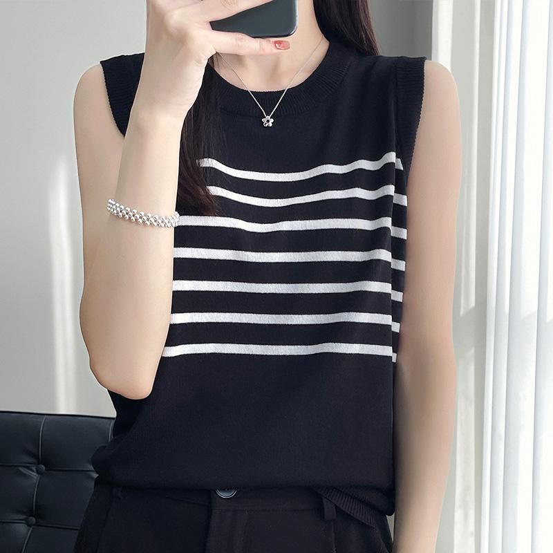 Женская майка в полоску MODERN NEW SAGA летняя футболка без рукавов вязаный топ жилет женский с круглым вырезом