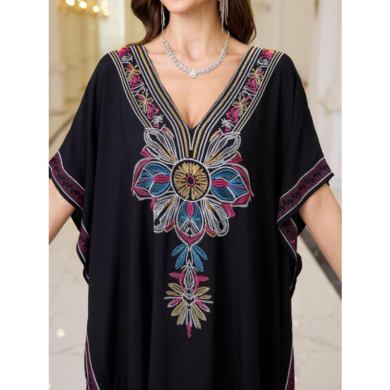 Женская мода лето весна цветочный узор принт рукава 1/2 V-образный вырез свободная талия повседневные платья