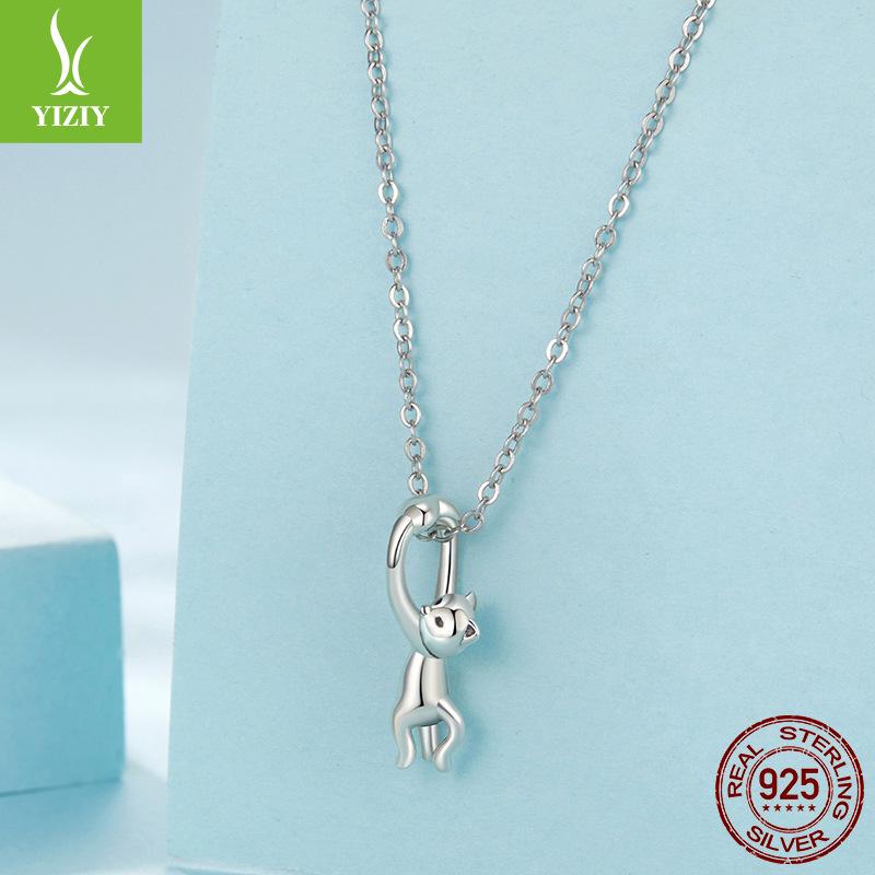 Animal Diy Bracelet Necklace Accessories Naughty Cat Beaded S925 Sterling Silver Beads